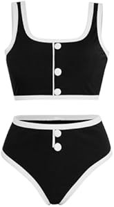 Купальник Verdusa: комплект из бикини с высокой талией и свободным топом для пляжного отдыха, 82% полиэстер 11283836