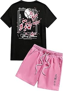 Стильный молодёжный костюм Gorglitter: футболка с японским принтом и шорты для отдыха 11267526