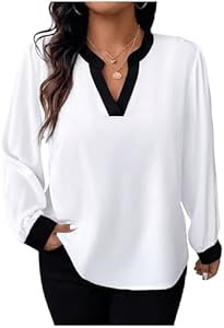 Женская блузка больших размеров Soly Hux с V-образным вырезом, длинными рукавами, в стиле колор-блок, повседневная 11308075