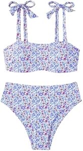 Купальник размера плюс из 2 предметов с цветочным принтом, завязками на плечах и высокой талией от Verdusa 11307180