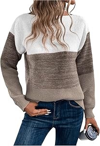 Женский свитер Milumia с цветным блоком, лодочным вырезом, длинными рукавами и свободным кроем 11313201