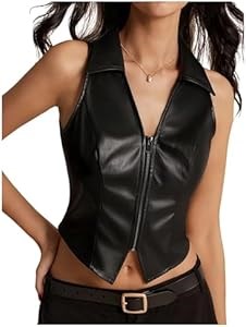 Женская кожаная жилетка Floerns на молнии, облегающего кроя, без рукавов для мотоциклетных вечеринок 11286493