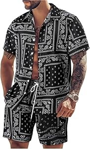 Мужской спортивный костюм GORGLITTER из 2 предметов с узором «пейсли» и шортами для отдыха, 100% полиэстер 11310474