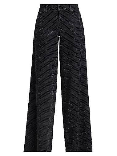 Alice + Olivia Кристаллизированные джинсы Trish с широкими штанинами и пятью карманами, 98% хлопок 11018914