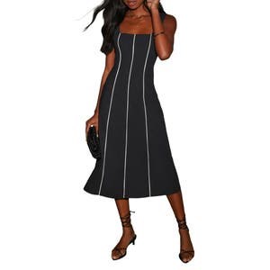 Хлопковое миди-платье Vici Collection с контрастной отделкой, квадратным вырезом и скрытой застёжкой 10042615