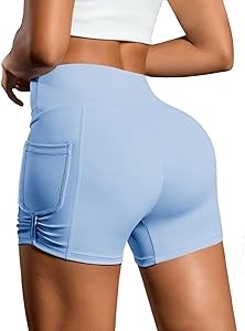 Шорты для йоги Fisoew с высокой талией, контролем живота, поднимающие ягодицы и с карманами 11302831