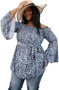 Стильная женская блузка большого размера Floerns с длинными рукавами, открытыми плечами, поясом и зебровым принтом 11250863