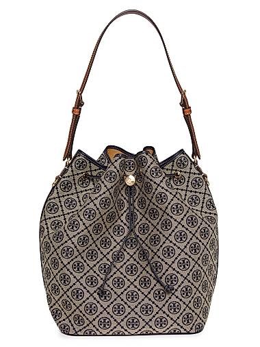 Tory Burch Сумка-ведро большого размера с принтом Т, регулируемым ремешком и съемным карманом на молнии 11010751