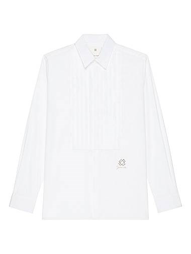 Рубашка Givenchy Slim Fit из хлопка с кристаллами и плиссированной планкой, длинные рукава 11026974