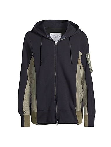 Худи Sacai из хлопковой смеси с асимметричным подолом, контрастными нейлоновыми вставками и длинными рукавами 11009316