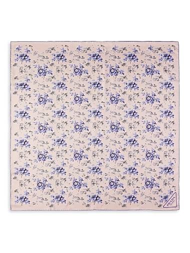 Prada Шелковый квадратный шарф 90 см с принтом азалеи и логотипом, 100% шелк 11020556