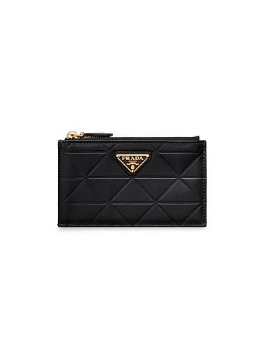 Prada Изящный кожаный карточный держатель с геометрическим узором из треугольников, 5 карманов, 100% телячья кожа 11025230