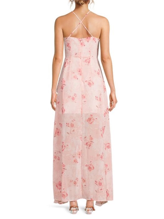 Легкое длинное шифоновое платье с цветочным принтом и рюшами от Lea &amp, Viola, V-образный вырез, асимметричный подол 11027085