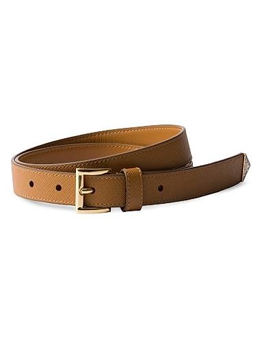 Prada Ремень из сафьяновой кожи с металлической пряжкой и эмалированным логотипом, высота 2.2 см 11020925