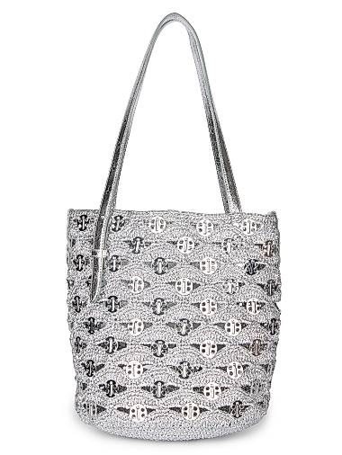 Paco Rabanne Металлизированная корзина из рафии и кожи с верхними ручками и внутренним карманом, 35.5 см х 30.5 см 11028400