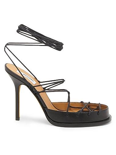 Кожаные сандалии Moschino Laced Lettering на каблуке 105 мм с круглым носком и застежкой на щиколотке 11028307