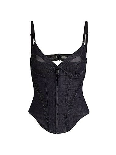 Корсетный топ из стретч-денима Mugler с V-образным вырезом и регулируемыми бретелями, производство Италия 11029521