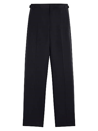 Приталенные брюки Lanvin из итальянской шерсти с сатиновыми вставками и структурированным силуэтом 11023595