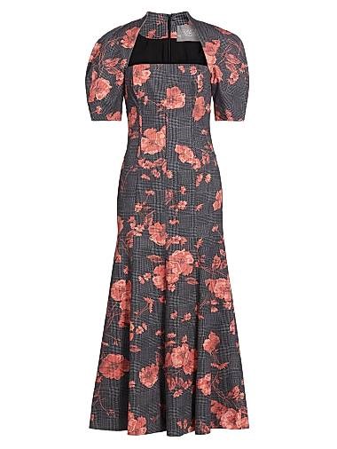 Платье Lela Rose с цветочным узором из стрейчевого хлопка, с квадратным вырезом и объемными рукавами 11020428