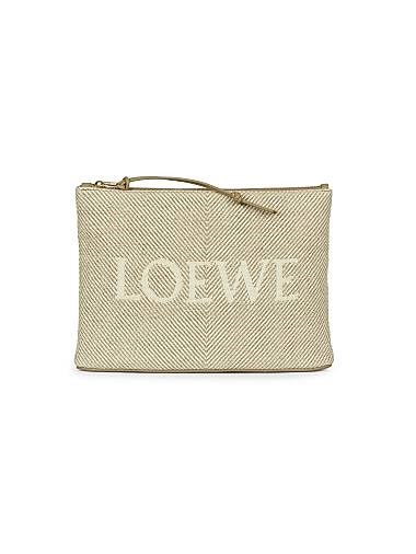 Loewe Сумочка с логотипом из льна и хлопка, прямоугольная, с ремешком на запястье и двумя карманами 11008919