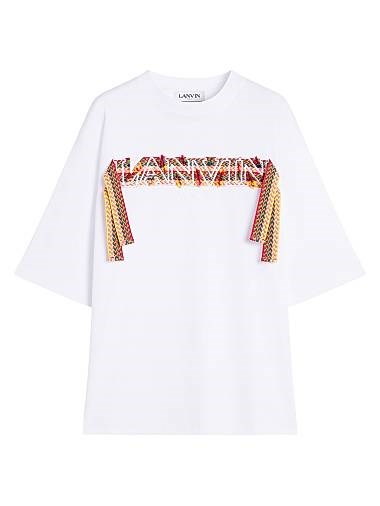 Оверсайз футболка с кружевом Curb от Lanvin с вышивкой логотипа, 100% хлопок, 100% полиэстер, произведено в Италии 11023513