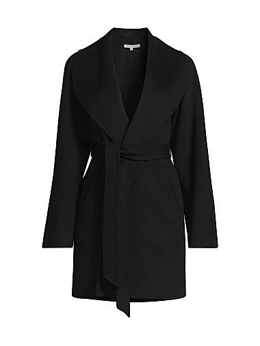 Шерстяное и кашемировое пальто с шалькой и поясом от Sofia Cashmere, 95% шерсти/5% кашемира 11013749