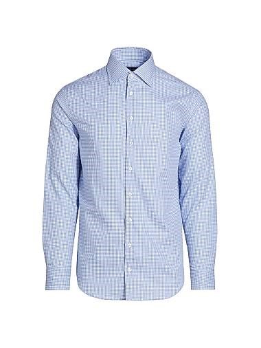 Клетчатая хлопковая рубашка с длинным рукавом и отложным воротником от Giorgio Armani 11017902