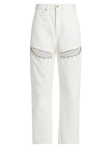 Джинсы Area с декоративными камнями, фигурными разрезами и высокой талией, 100% хлопок, 5 карманов 11021544