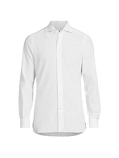 Рубашка Isaia из текстурного хлопкового сирсака с длинными рукавами и воротником-стойкой, 100% хлопок, Италия 11029513