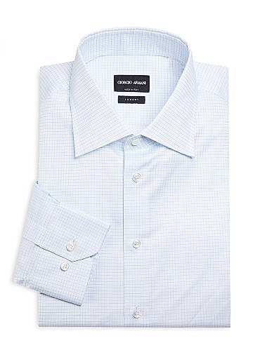 Рубашка в клетку Giorgio Armani из хлопка с разведенным воротником и длинными рукавами, Италия 11030194
