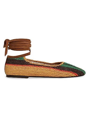 Балетки La Double J из раффия и кружева с кожаными ремешками для отпуска и повседневной носки 11015449