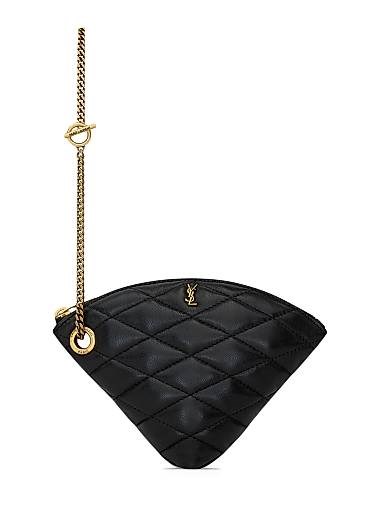 Saint Laurent Миниатюрная монетница из ягнячьей кожи с отделкой по краю и съемным ремешком, 16 x 11,5 см 11018198