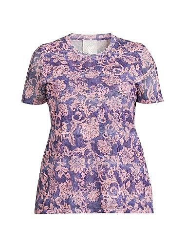 Johnny Was Футболка Plus Florentina из мягкого сетчатого трикотажа с цветочным узором и классическим круглым вырезом 11030397