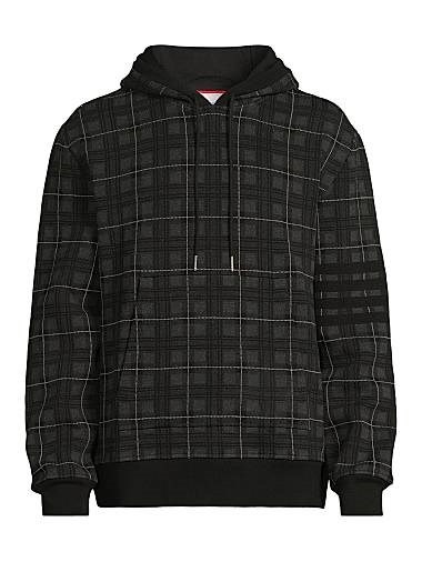 Клетчатый пуловер-худи Thom Browne с капюшоном на шнурках, кенгуру-карманом и длинными рукавами 11021893