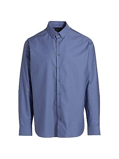 Классическая рубашка Giorgio Armani из блестящего хлопка с отложным воротником и длинными рукавами на пуговицах 11030212