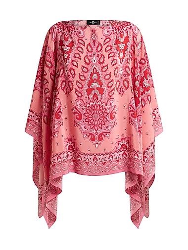 Яркий шёлковый топ Etro с драпировкой и узором пейсли, романтичным лодочным вырезом, 100% шёлк, Италия 11025775