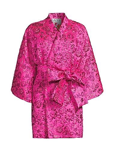 Мини-платье с цветочным узором из парчи от La Vie Style House с длинными рукавами и поясом 11009324