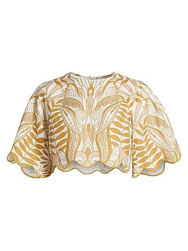 Короткая блузка из 100% льна с кружевным принтом и волнистым краем от Farm Rio 11026233