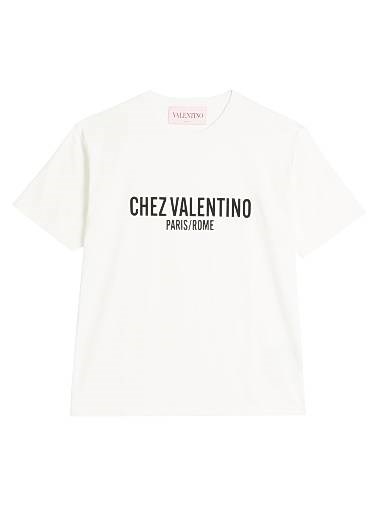 Valentino Garavani Футболка Valentino из 100% хлопка с принтом Chez Valentino, прямой крой, Италия 11025483