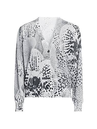 Хлопковый кардиган Dries Van Noten с абстрактным принтом, V-образным вырезом и длинными рукавами 11029832