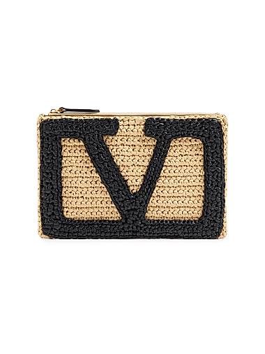 Valentino Garavani Сумка-косметичка Viva Superstar из синтетической раффии с молнией и тремя отделениями для карт 11013084