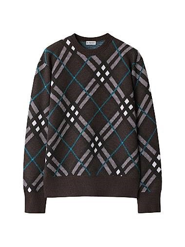 Теплый клетчатый свитер Burberry из шерстяной смеси с круглым вырезом и длинными рукавами, Италия 11024728