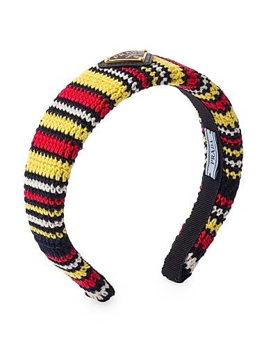 Prada Ажурная хлопковая повязка на голову с эмалированным металлическим логотипом в виде треугольника 11015617