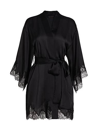 Шелковый халат с кружевной отделкой Giselle от Kiki De Montparnasse, с шалью и поясом 11026069