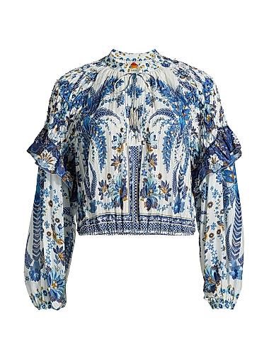 Женская блуза Ana Tapestry из хлопка и вискозы с высоким воротником и длинными рукавами от Farm Rio 11026206