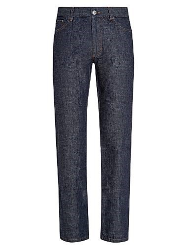 Zegna Джинсы Roccia из хлопка и льна с эффектом легкой стирки, узкий крой, 5 карманов, произведенные в Италии 11019089
