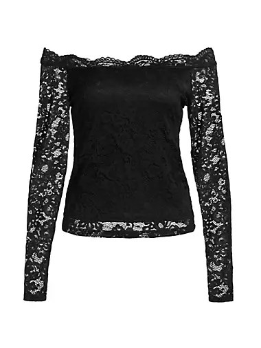 Кружевной лонгслив If Only Studio с волнистым вырезом и длинными рукавами, 92% нейлон 10041984