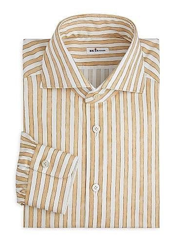 Рубашка Kiton из эластичного хлопка в полоску с отложным воротником и длинными рукавами 11014000