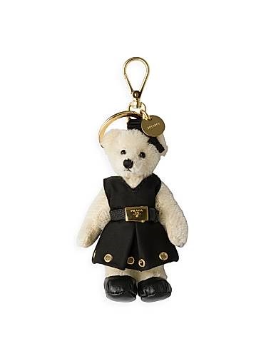 Prada Ключница Bear Trick с металлическим логотипом и бронзовым кольцом, 100% переработанный полиамид 11025885