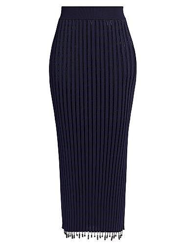 Юбка миди прямого покроя с вышивкой от Jil Sander, Италия, выполненная из прочной вискозы с отделкой стеклянными бусинами 11024958